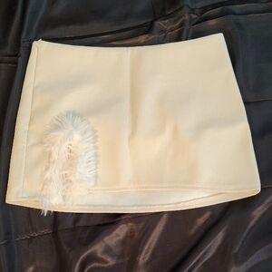 Fashion Nova Cream Faux Leather Mini Skirt with Faux Fur Trim